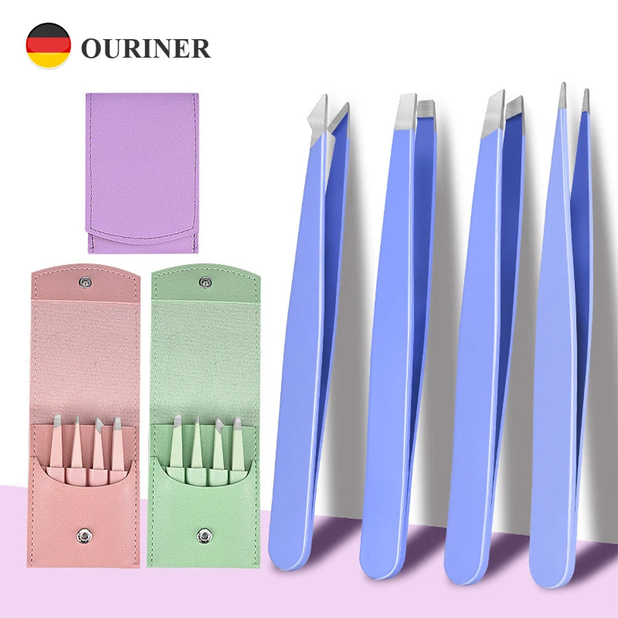 4Pcs Eyebrow Tweezers Hair Removal Stainless Steel Eyelash Clip Professional Lash Tweezer Set Eyebrow Forceps Tip Makeup Tools