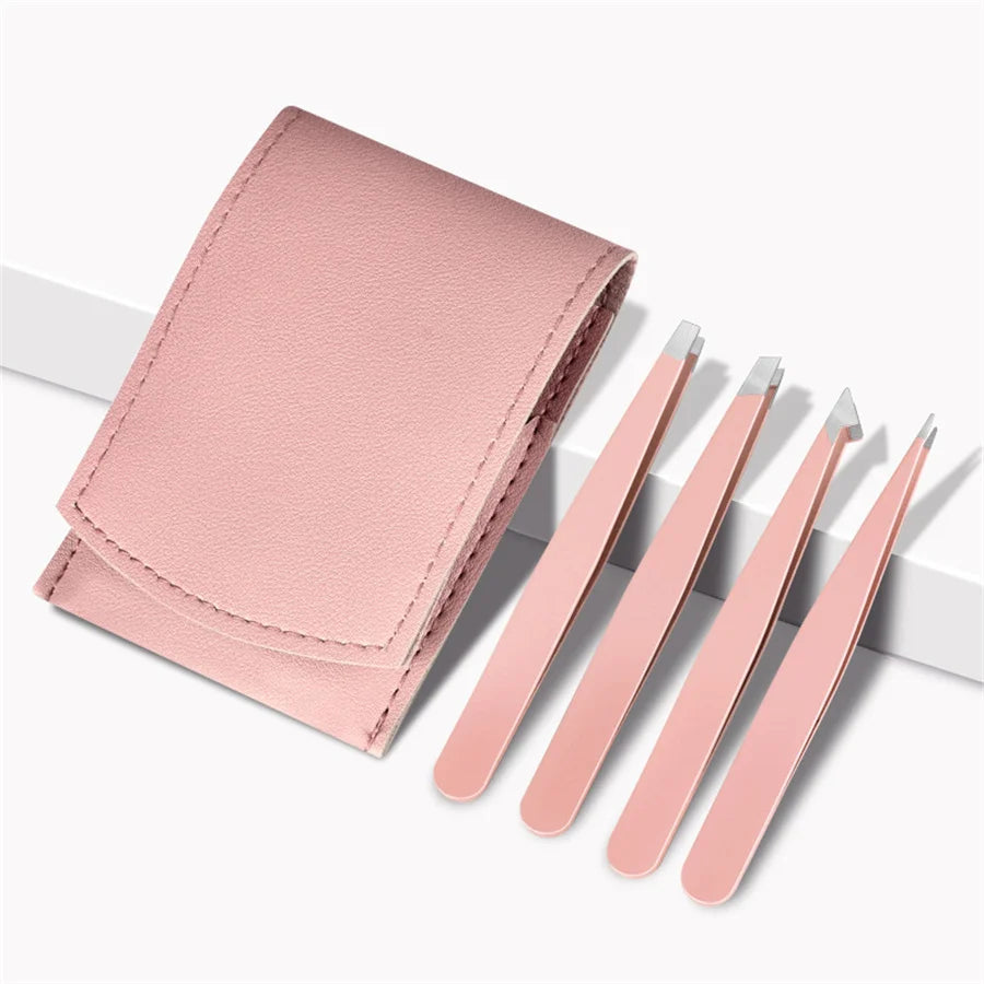 4Pcs Eyebrow Tweezers Hair Removal Stainless Steel Eyelash Clip Professional Lash Tweezer Set Eyebrow Forceps Tip Makeup Tools