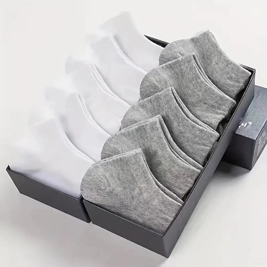 1/5/10 Pairs Comfortable Men's Women's Socks Casual Short Solid Color Spring Summer Boat Sock Fashionable Round Neck Ankle Socks