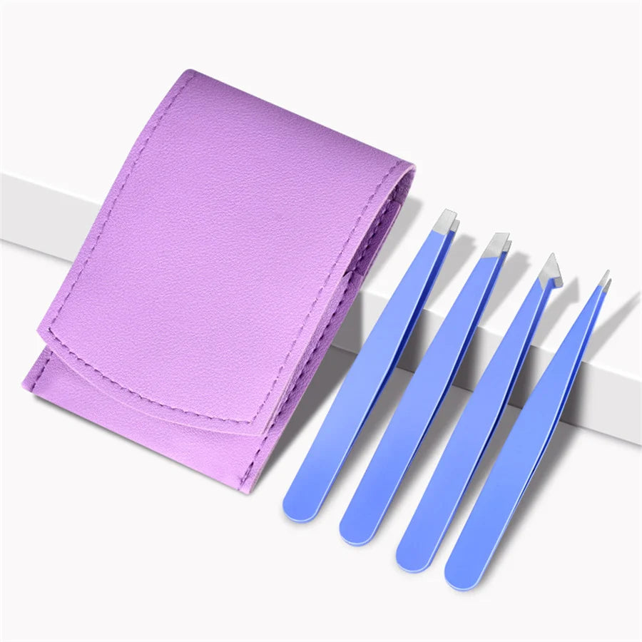 4Pcs Eyebrow Tweezers Hair Removal Stainless Steel Eyelash Clip Professional Lash Tweezer Set Eyebrow Forceps Tip Makeup Tools