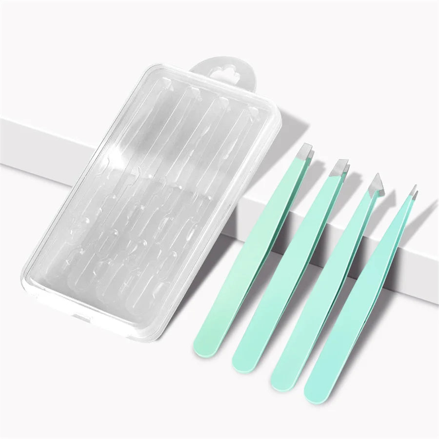 4Pcs Eyebrow Tweezers Hair Removal Stainless Steel Eyelash Clip Professional Lash Tweezer Set Eyebrow Forceps Tip Makeup Tools