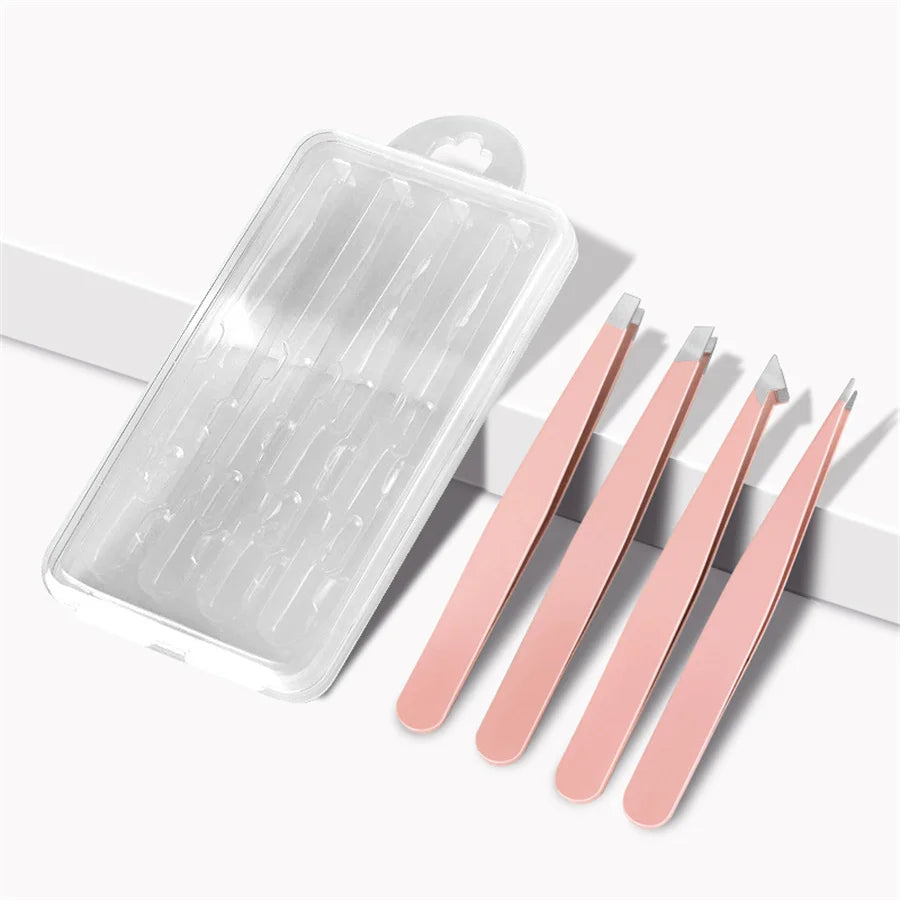 4Pcs Eyebrow Tweezers Hair Removal Stainless Steel Eyelash Clip Professional Lash Tweezer Set Eyebrow Forceps Tip Makeup Tools
