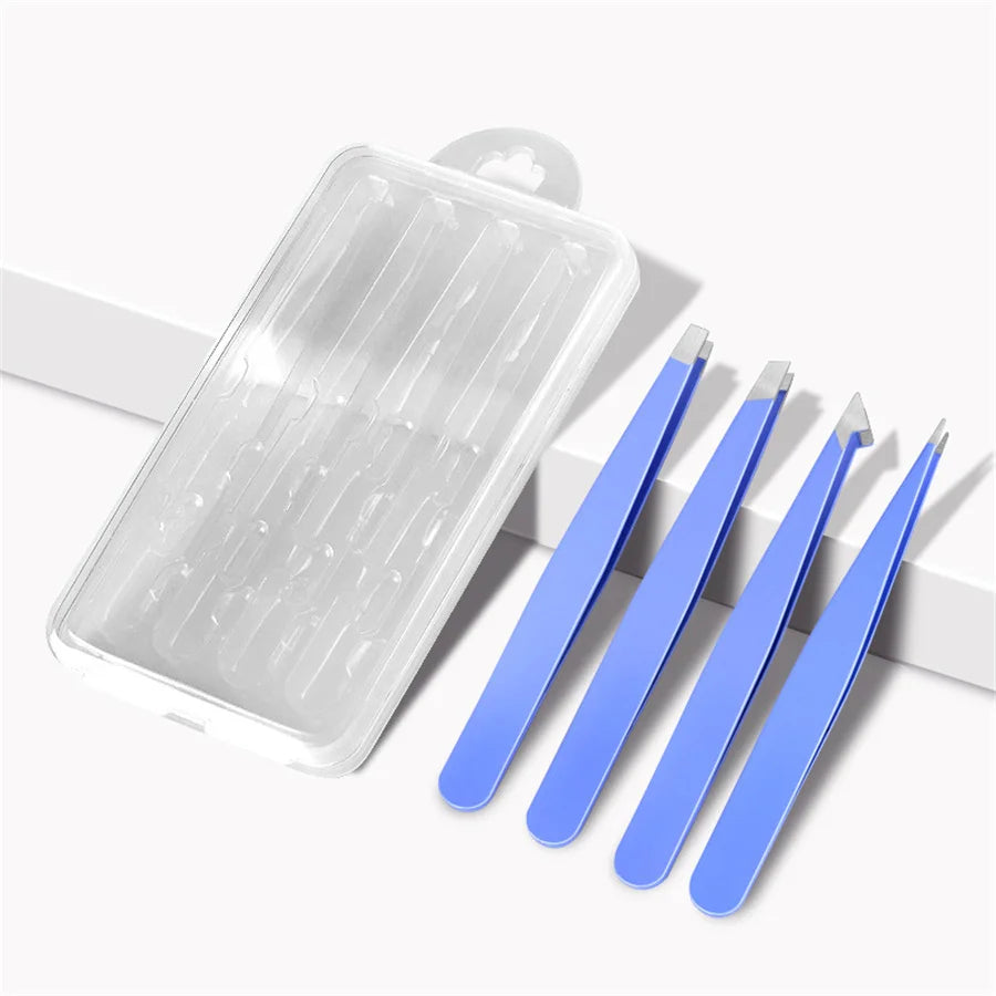 4Pcs Eyebrow Tweezers Hair Removal Stainless Steel Eyelash Clip Professional Lash Tweezer Set Eyebrow Forceps Tip Makeup Tools